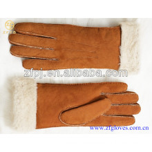 Fasion women winter warm lamb fur double face leather gloves